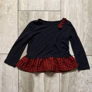 Carter's Navy Long-Sleeve Top with Red Plaid Peplum